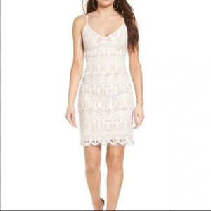 Leith Womenโs Light Blue Nude Lace Bodycon Strappy Shift Cocktail Dress Medium